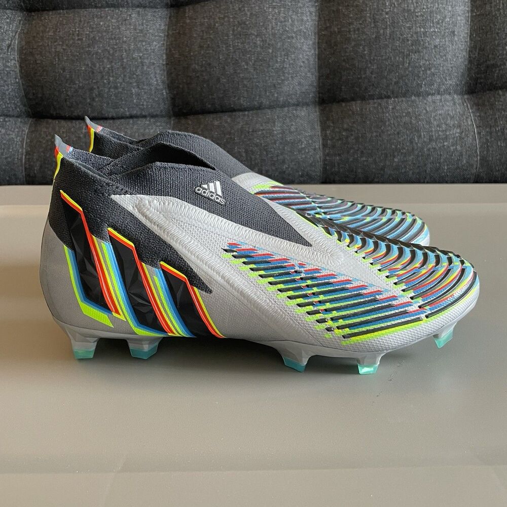 Adidas Predator Edge+ FG Silver Metallic Black HR1560 Men's Soccer Cleat Sz 7